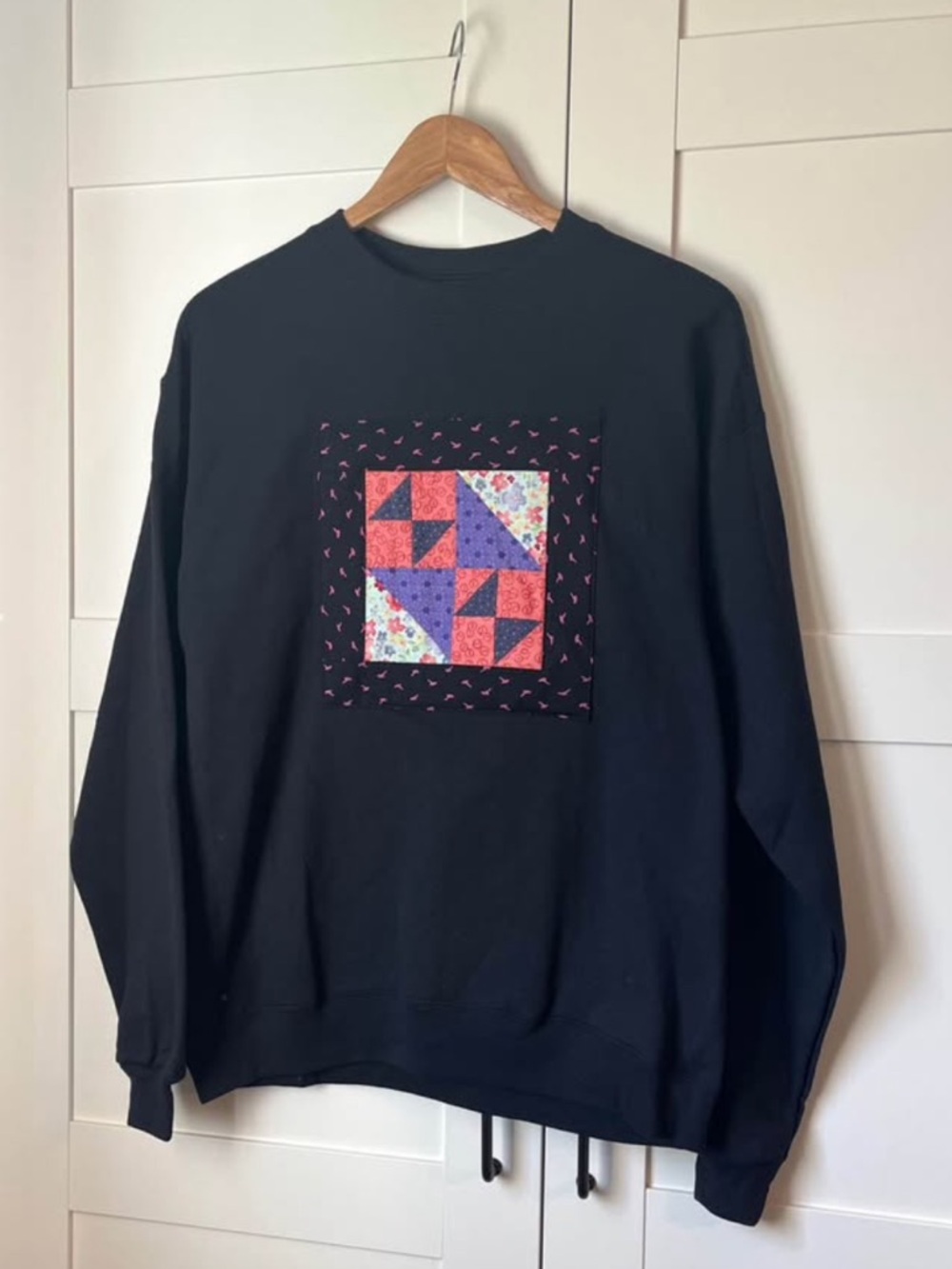 Quilt Crewneck Sweater - Vintage Patchwork Sweatshirt - Purple Pink